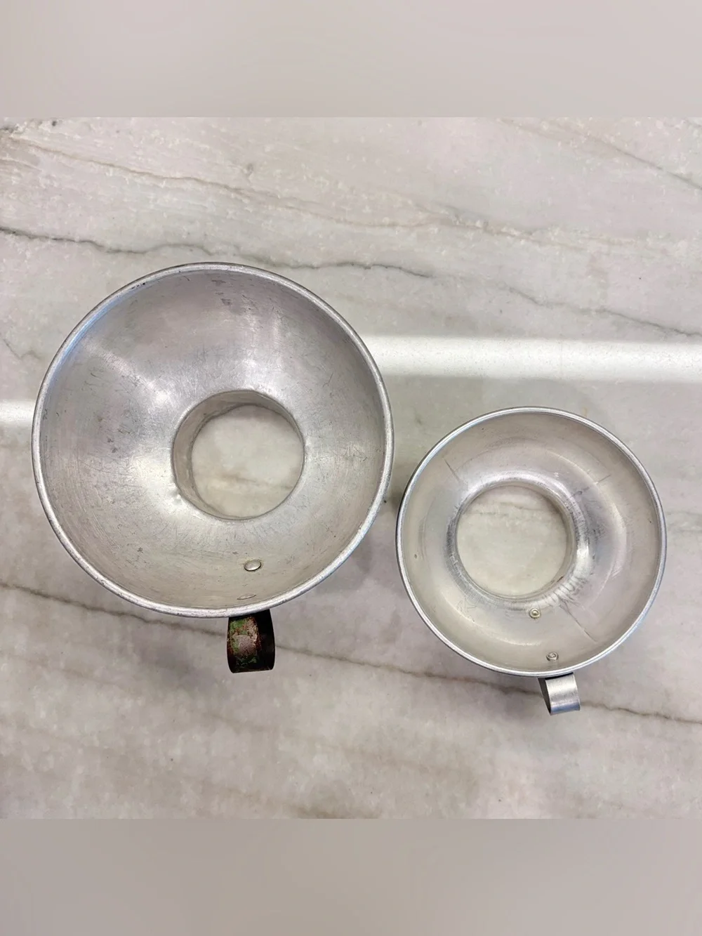 Lot Of 2 Vintage Aluminum Canning Jar Funnels Kitchen Utensil Handles Grannycore